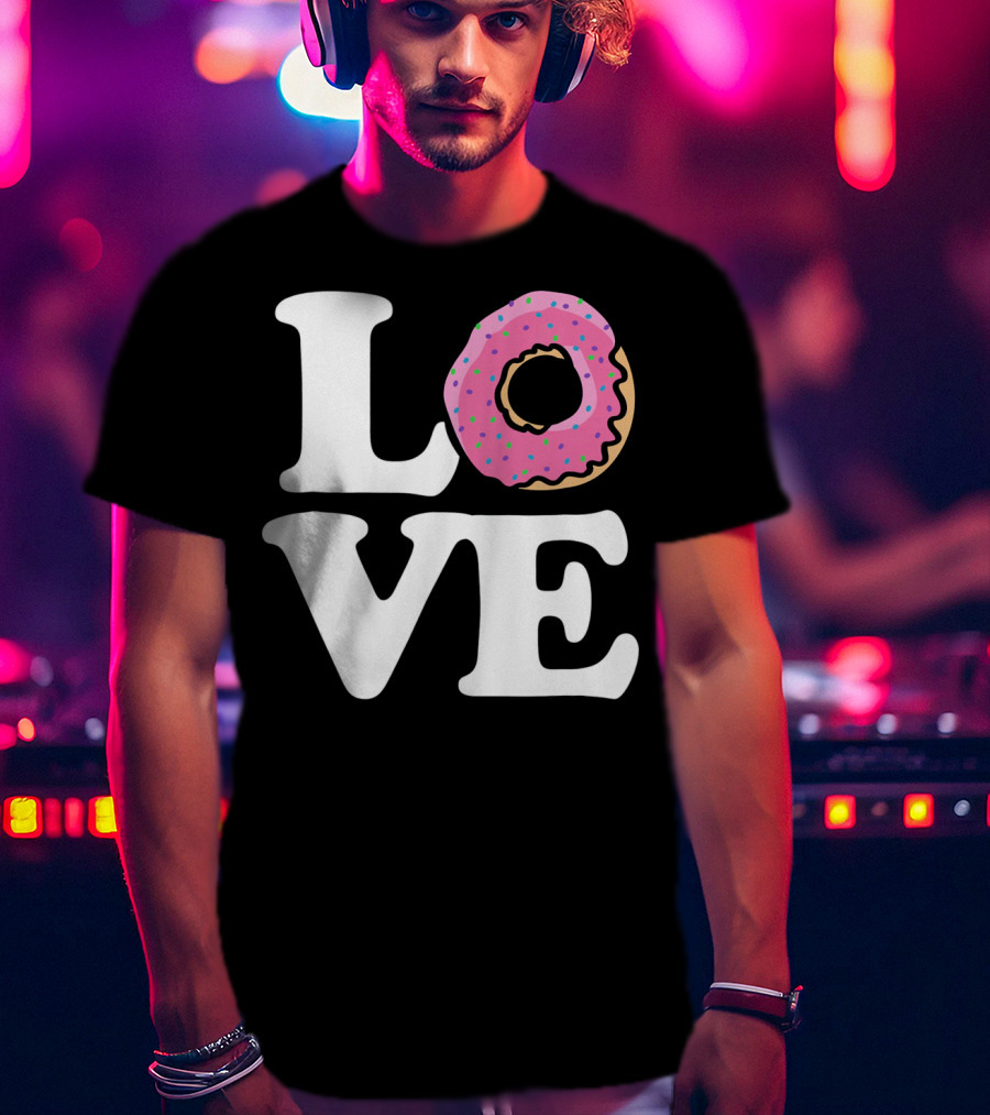 Love For Donut Lovers With Pink Frosted Donut T-Shirt