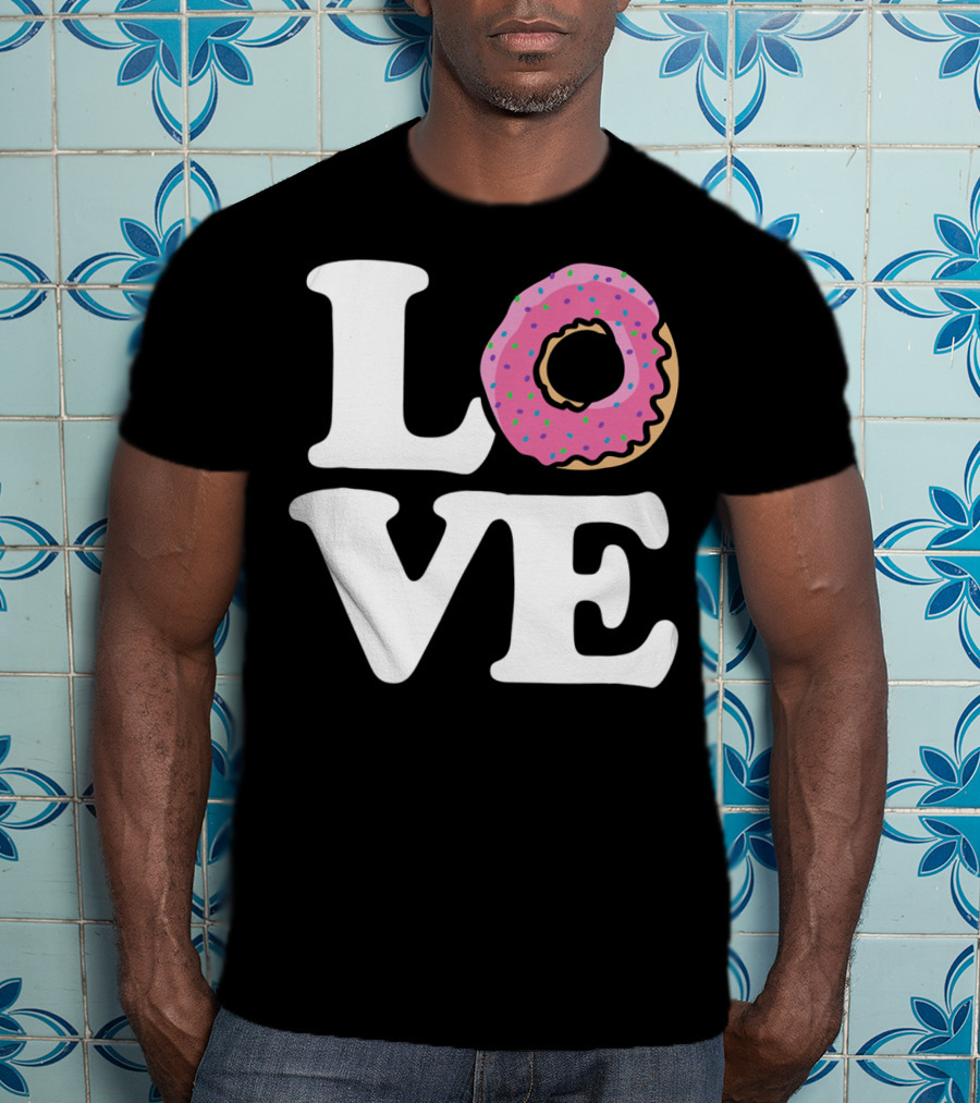 Love For Donut Lovers With Pink Frosted Donut T-Shirt