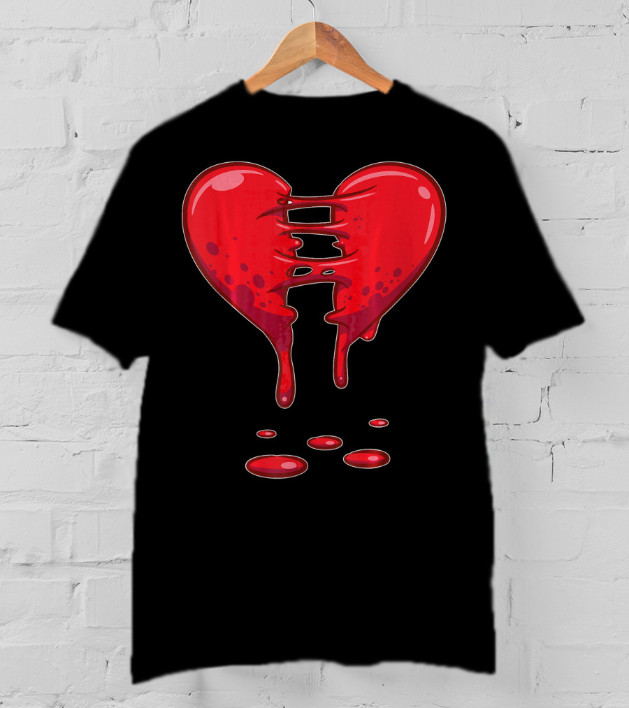 Dripping Broken Heart Halloween Valentin Red Graffiti T-Shirt