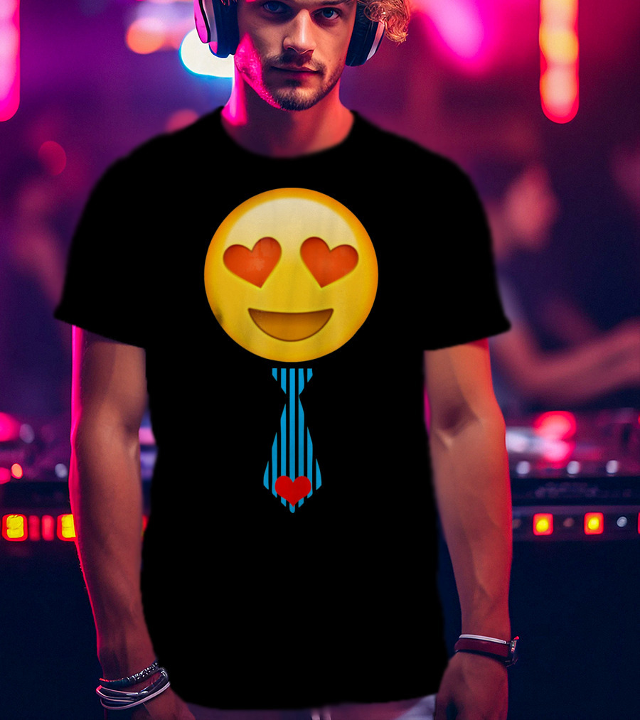 Emoji Heart Eyes Heart Tie Valentine T-Shirt