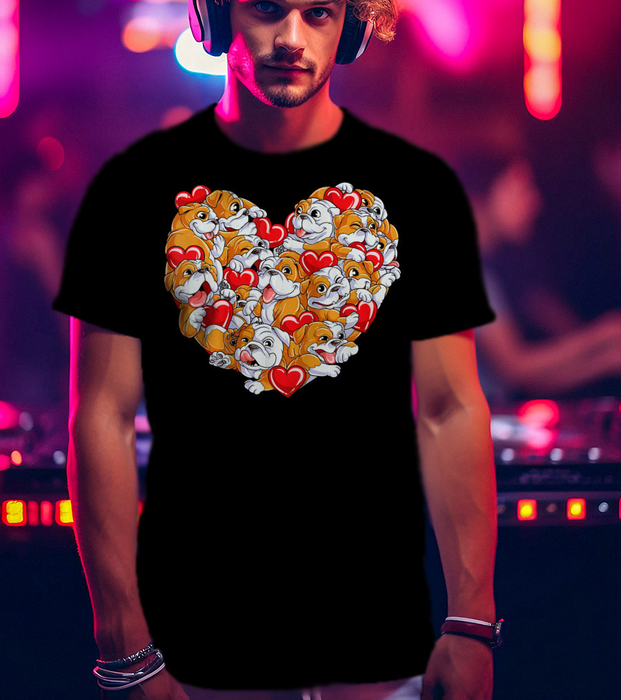English Bulldog Heart Valentines Day T-Shirt