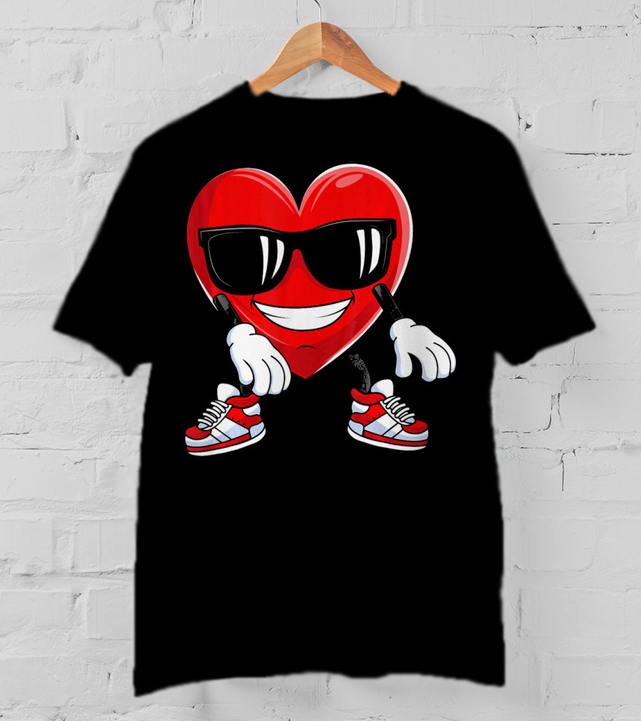 Floss Dance Heart Valentines Day Sunglasses Red Sneakers T-Shirt
