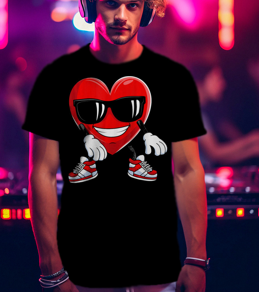 Floss Dance Heart Valentines Day Sunglasses Red Sneakers T-Shirt