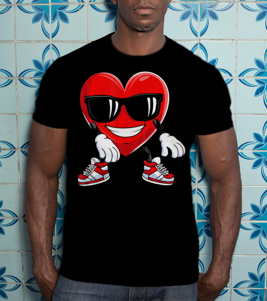 Floss Dance Heart Valentines Day Sunglasses Red Sneakers T-Shirt
