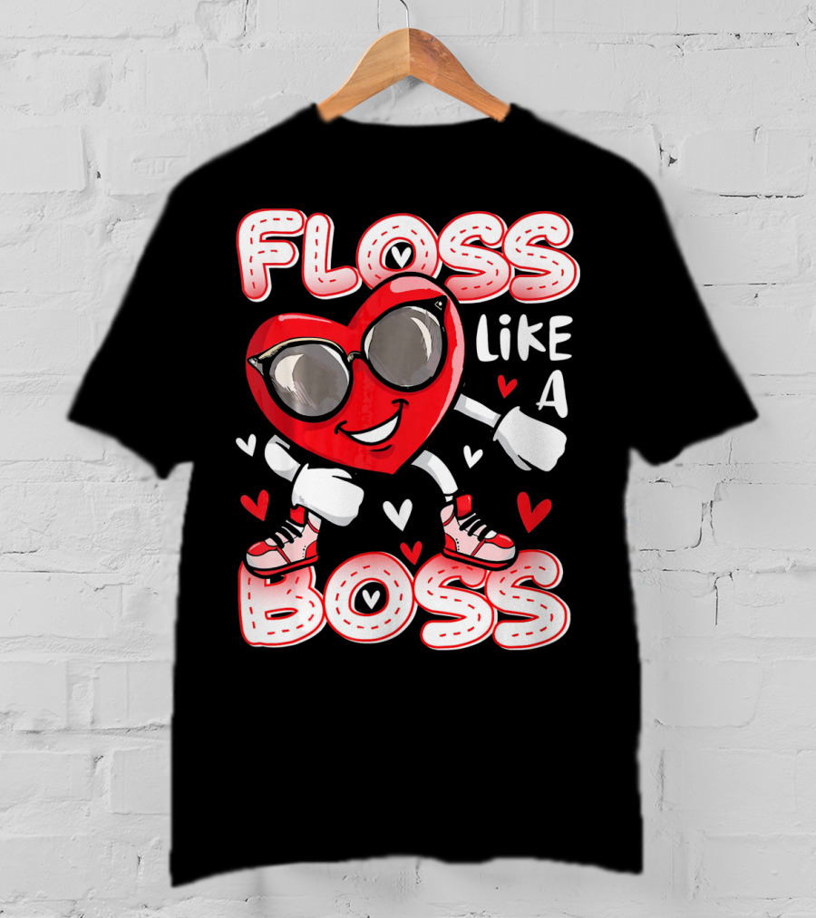 Floss Like A Boss Dancing Heart Sunglasses Valentines Fun T-Shirt