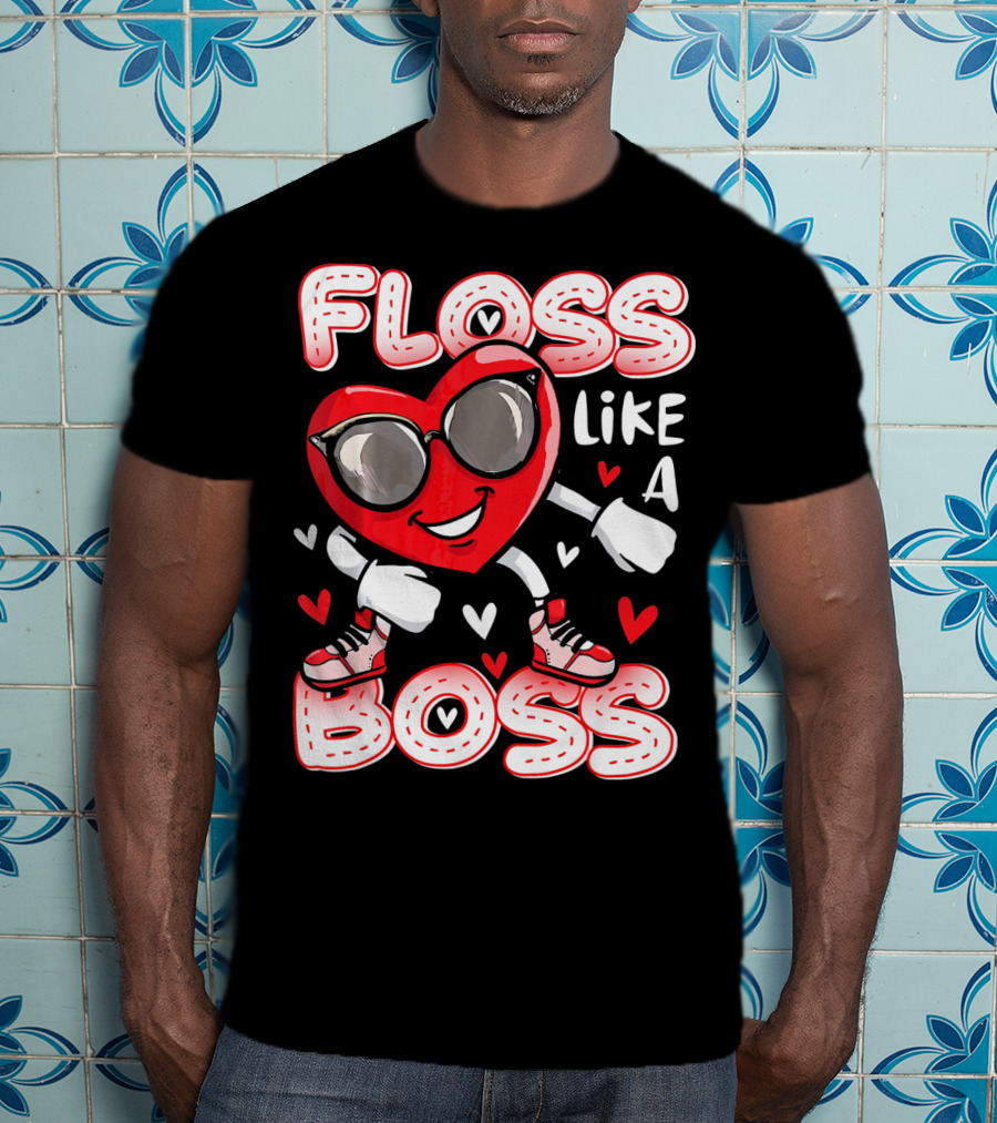 Floss Like A Boss Dancing Heart Sunglasses Valentines Fun T-Shirt