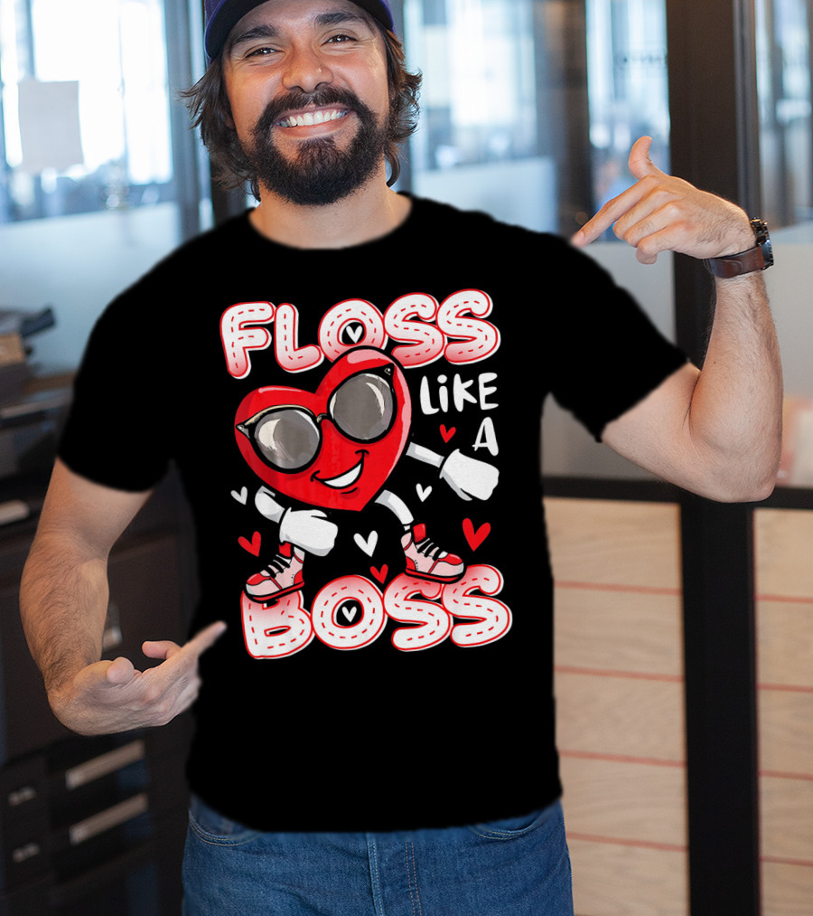 Floss Like A Boss Dancing Heart Sunglasses Valentines Fun T-Shirt