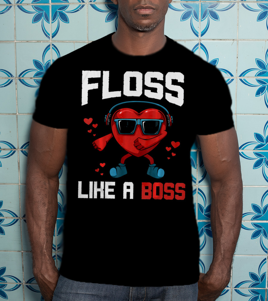 Floss Like A Boss Heart Sunglasses Headphones Valentine's Day T-Shirt