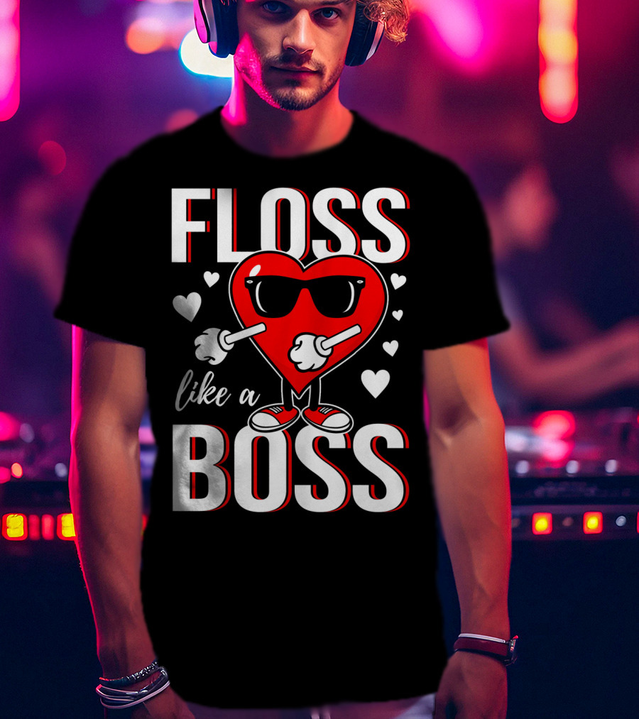 Floss Like A Boss Valentines Heart With Sunglasses T-Shirt