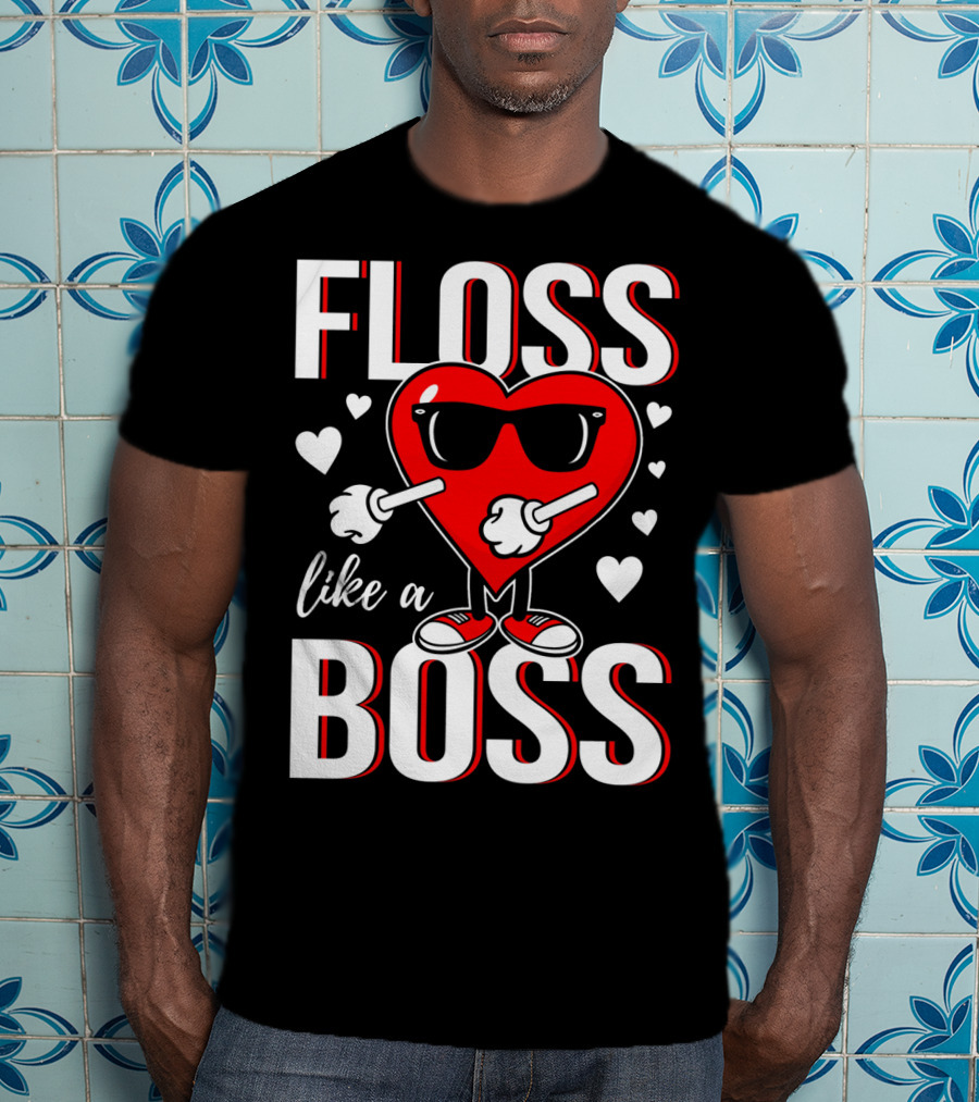 Floss Like A Boss Valentines Heart With Sunglasses T-Shirt