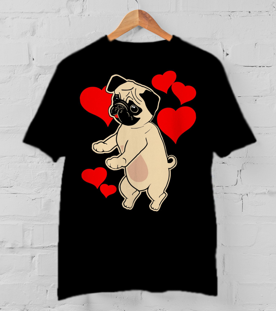 Pug Dancing With Hearts Valentine's Day T-Shirt