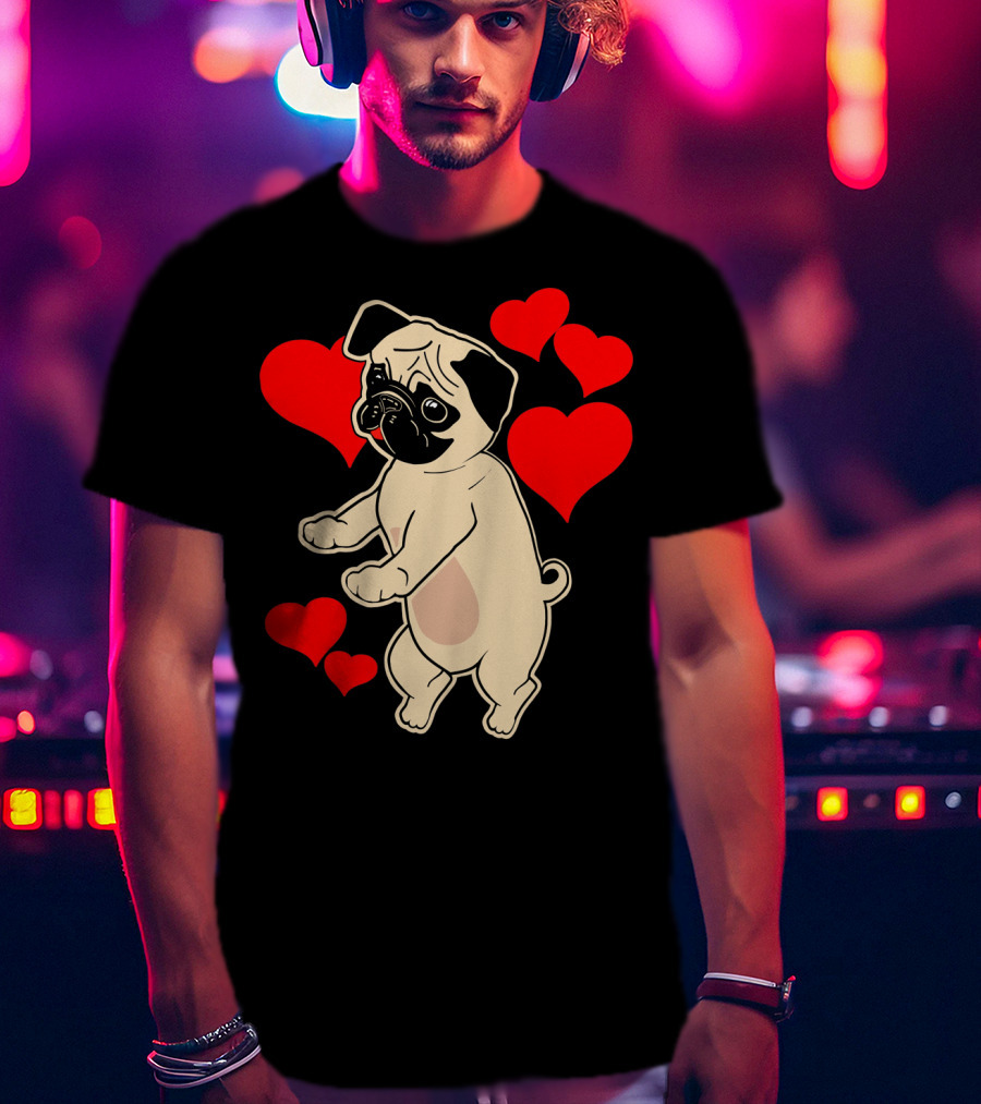 Pug Dancing With Hearts Valentine's Day T-Shirt
