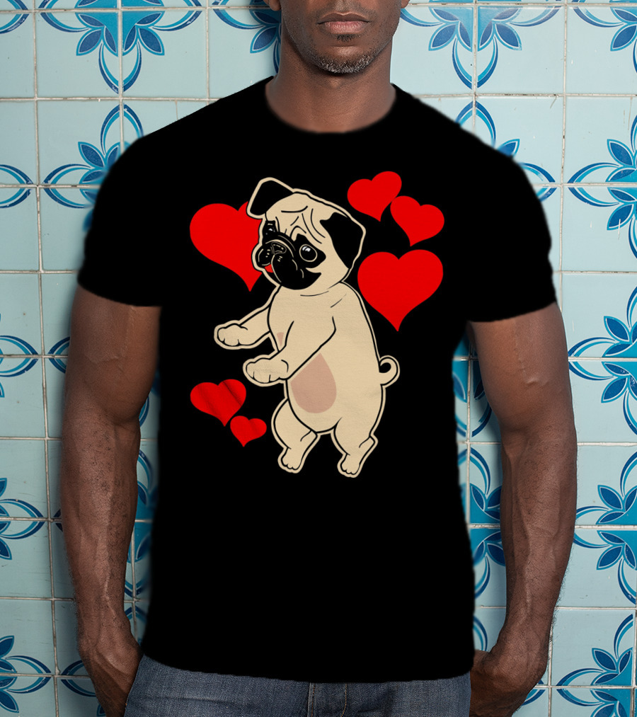Pug Dancing With Hearts Valentine's Day T-Shirt