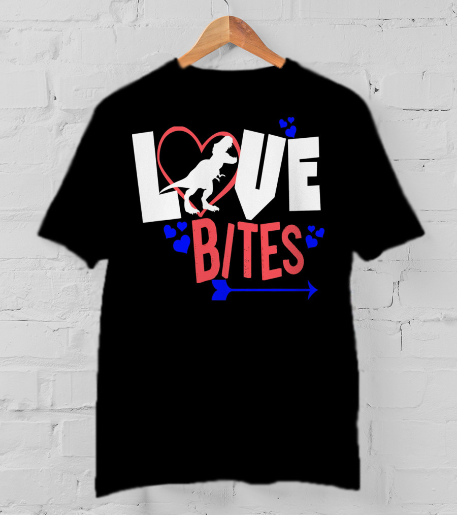 Love Bites Funny Anti Valentine Day Kids Dino T-Shirt