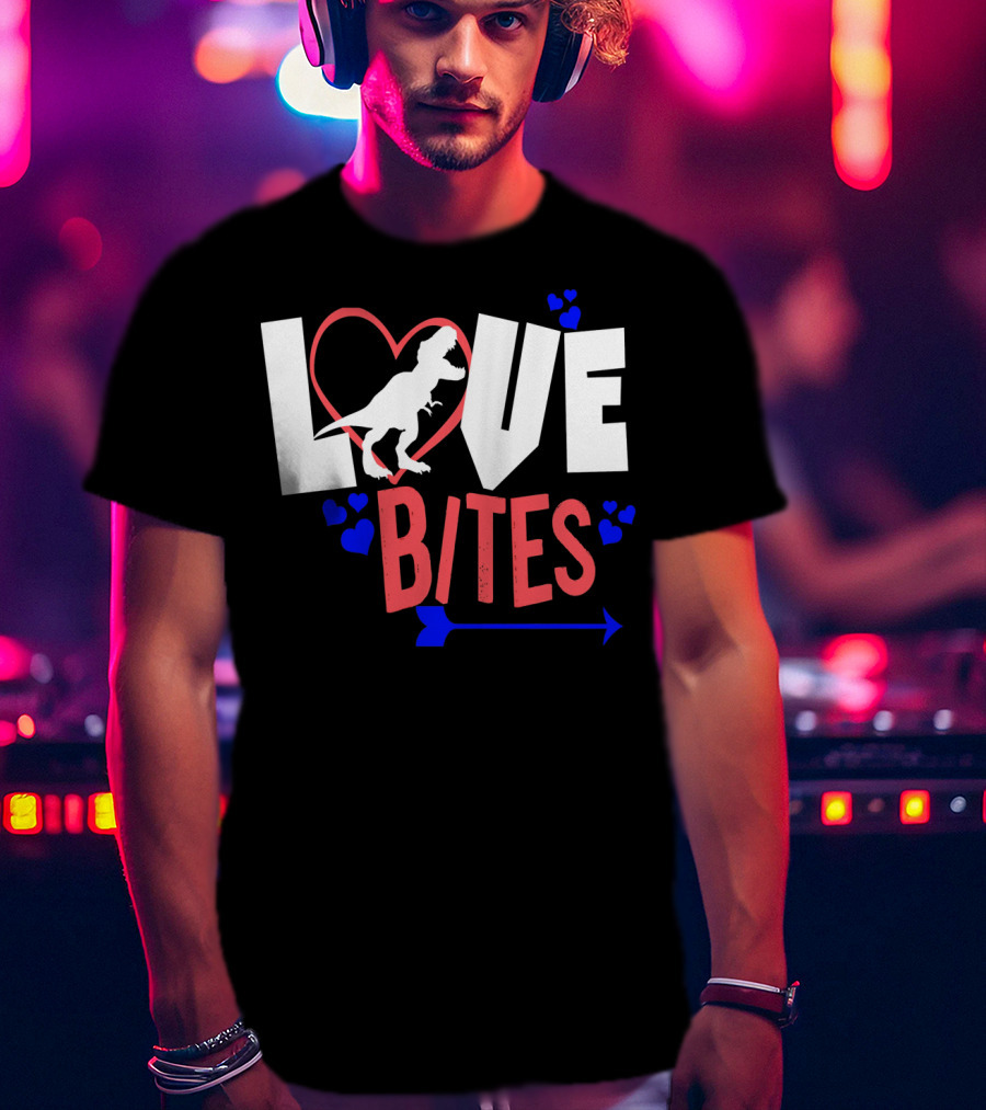 Love Bites Funny Anti Valentine Day Kids Dino T-Shirt