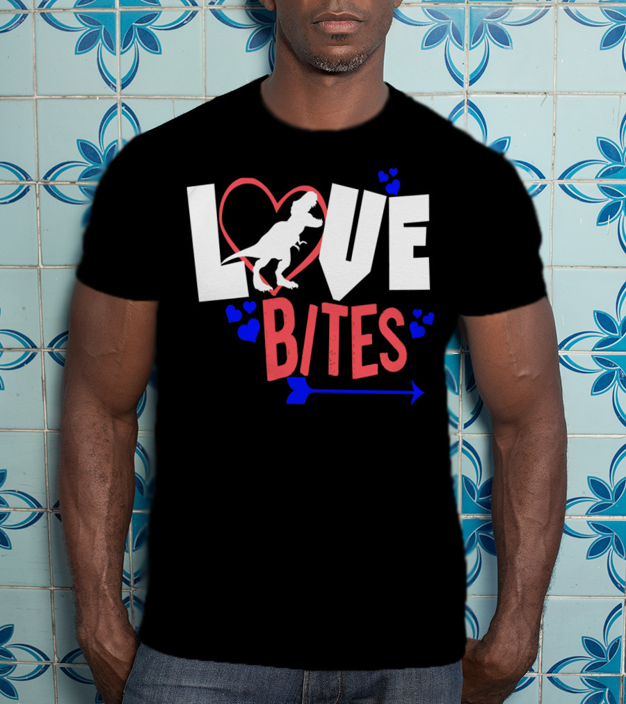 Love Bites Funny Anti Valentine Day Kids Dino T-Shirt