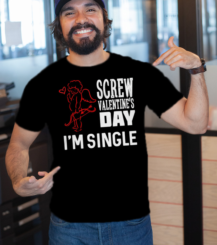 Screw Valentine's Day I'm Single Cupid Heart Drawing T-Shirt
