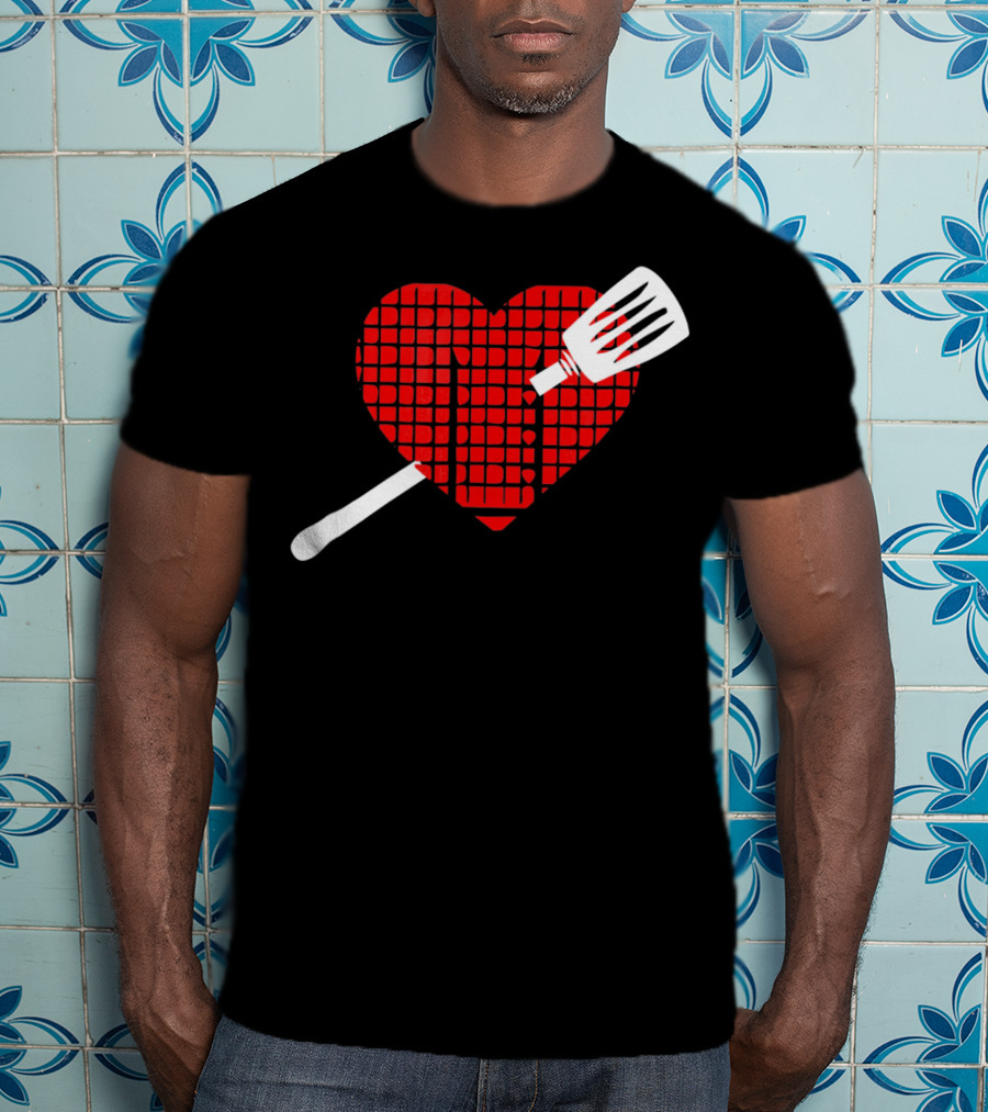 Funny BBQ Grilling Valentine's Day Heart With Spatula T-Shirt