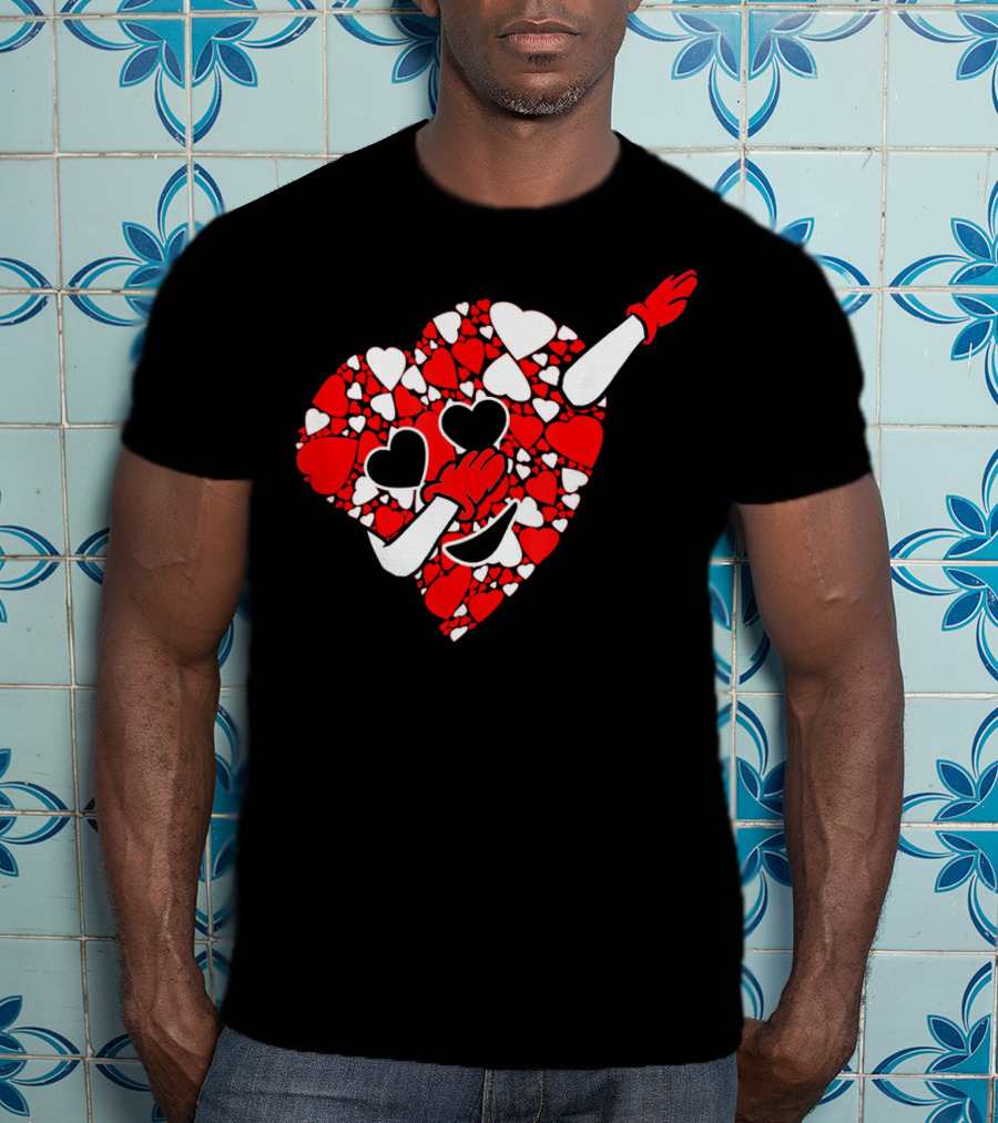 Funny Cute Dabbing Red White Hearts Vale T-Shirt
