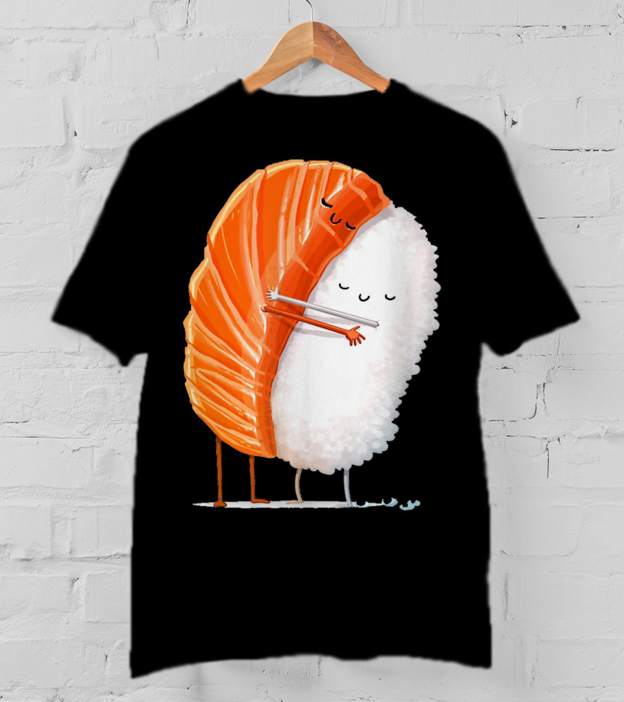 Cute Sushi Couple Embrace Valentine Hug T-Shirt