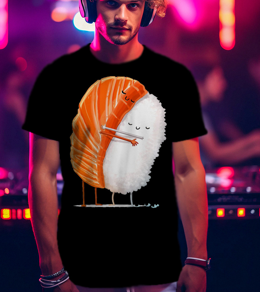 Cute Sushi Couple Embrace Valentine Hug T-Shirt