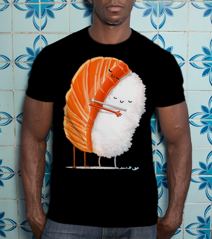 Cute Sushi Couple Embrace Valentine Hug T-Shirt