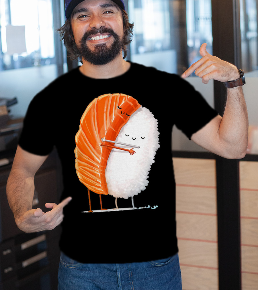 Cute Sushi Couple Embrace Valentine Hug T-Shirt