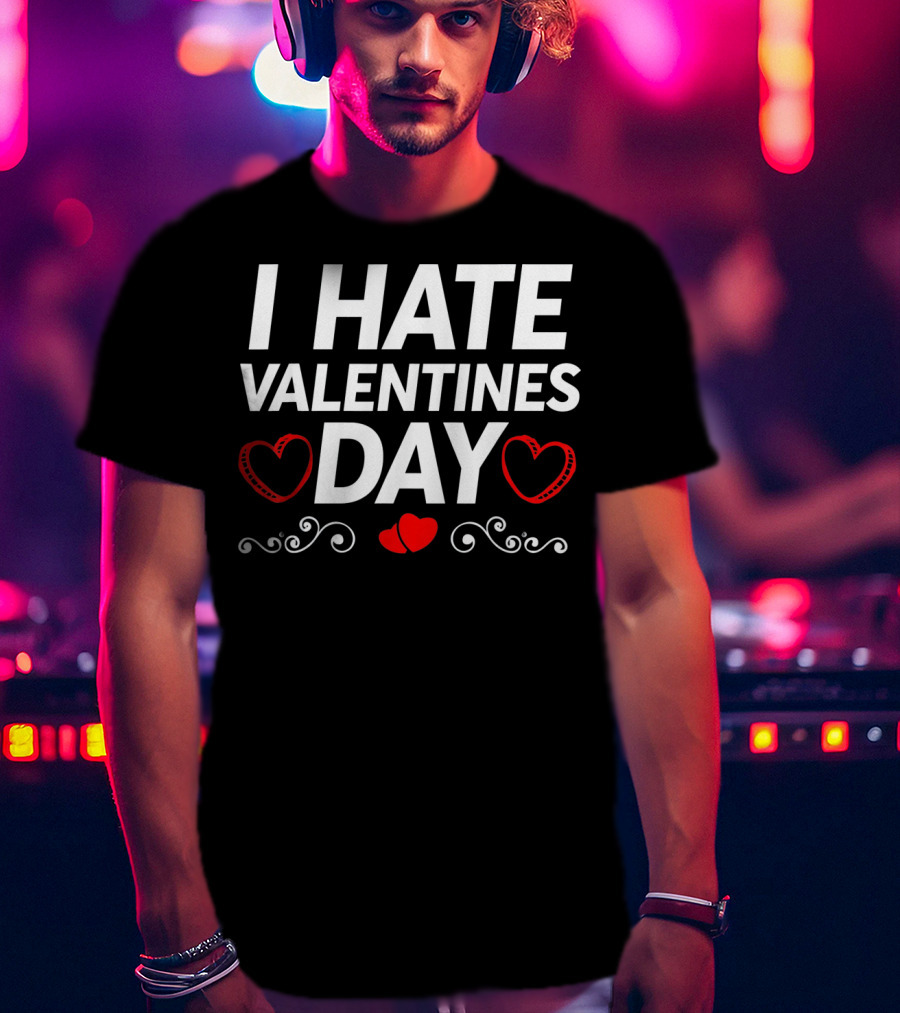 I Hate Valentines Day Funny Grumpy Hater Hearts T-Shirt