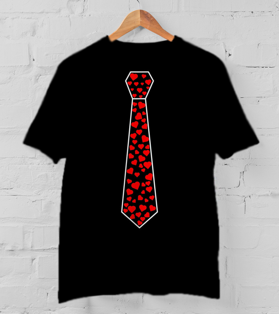 Valentine's Day Red Heart Pattern Tie T-Shirt