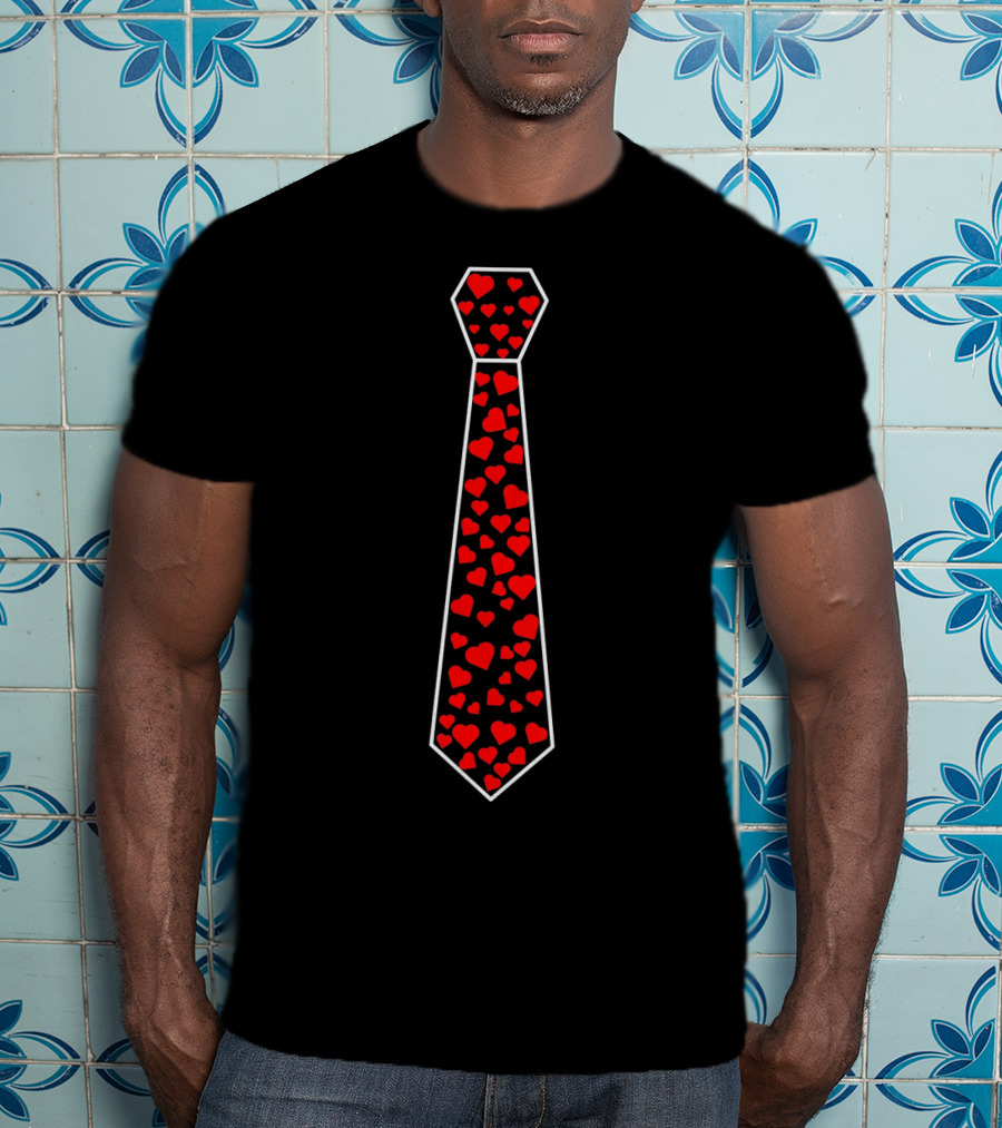 Valentine's Day Red Heart Pattern Tie T-Shirt