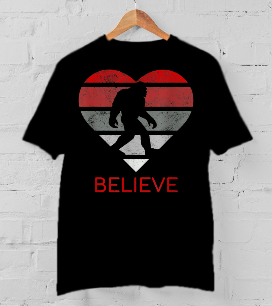 Believe Bigfoot Heart Valentines Day Love T-Shirt