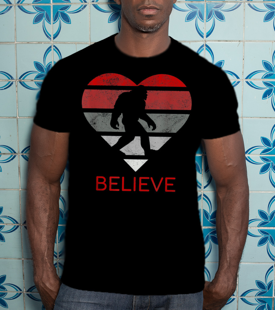 Believe Bigfoot Heart Valentines Day Love T-Shirt