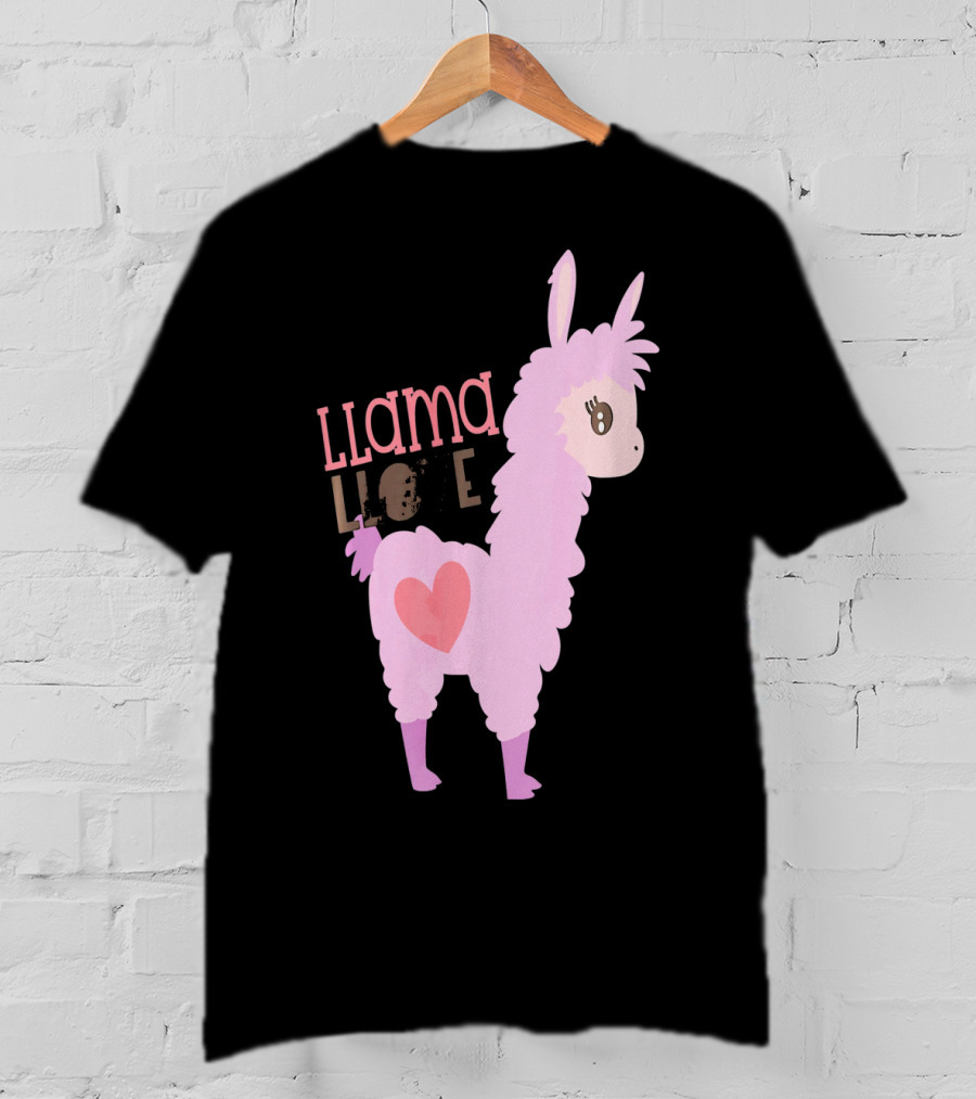 Llama Love Valentine Pink Heart T-Shirt
