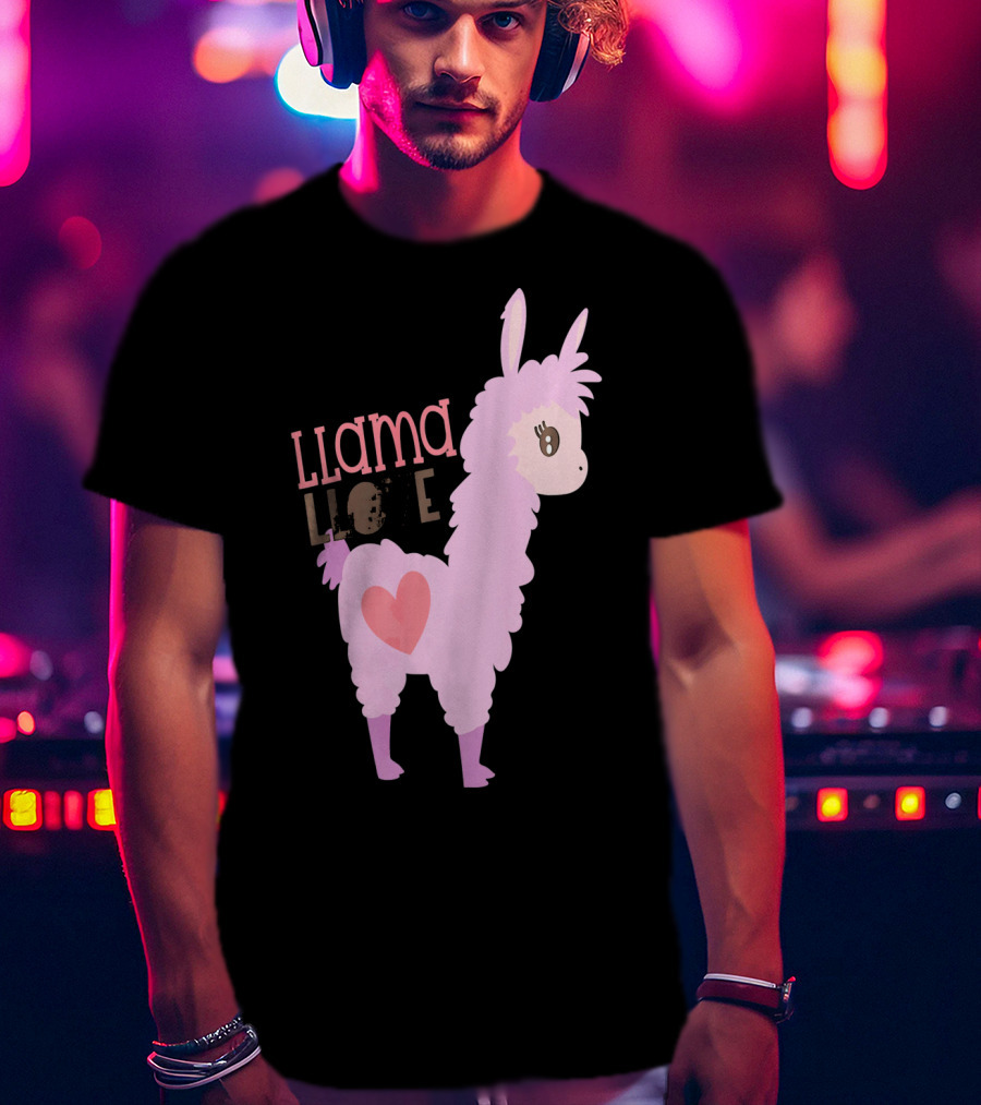 Llama Love Valentine Pink Heart T-Shirt