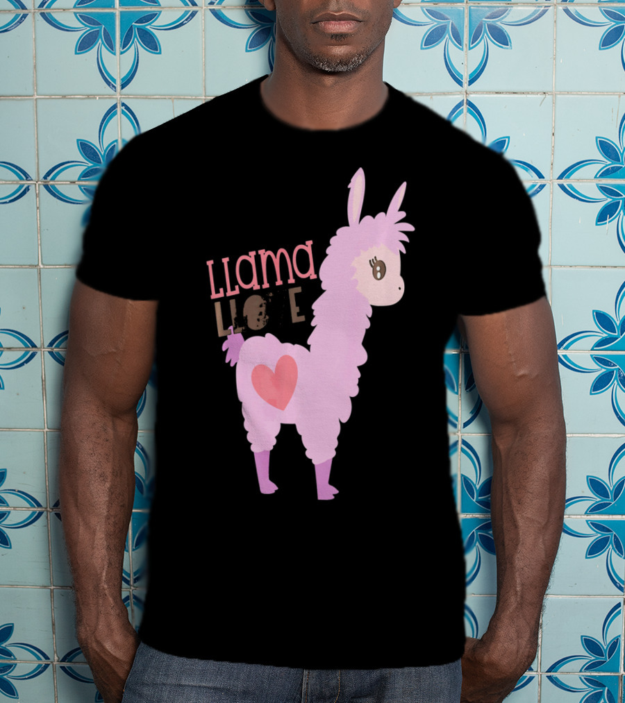Llama Love Valentine Pink Heart T-Shirt