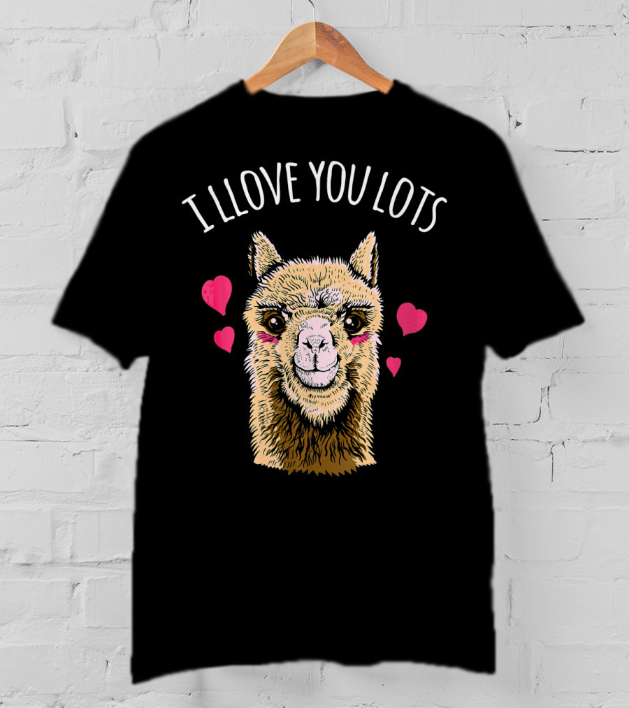 I Llove You Lots Funny Llama Valentines Day Hearts T-Shirt