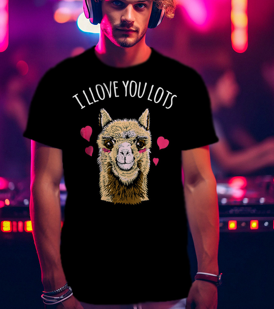 I Llove You Lots Funny Llama Valentines Day Hearts T-Shirt