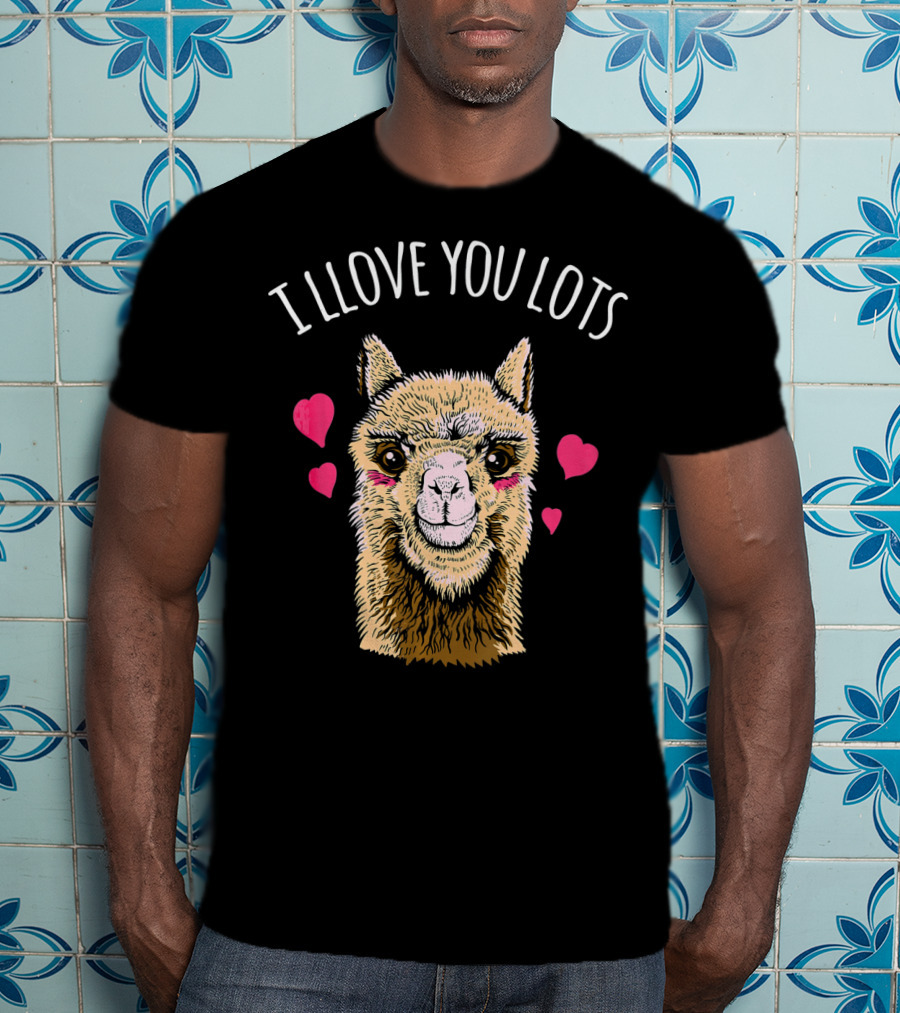 I Llove You Lots Funny Llama Valentines Day Hearts T-Shirt