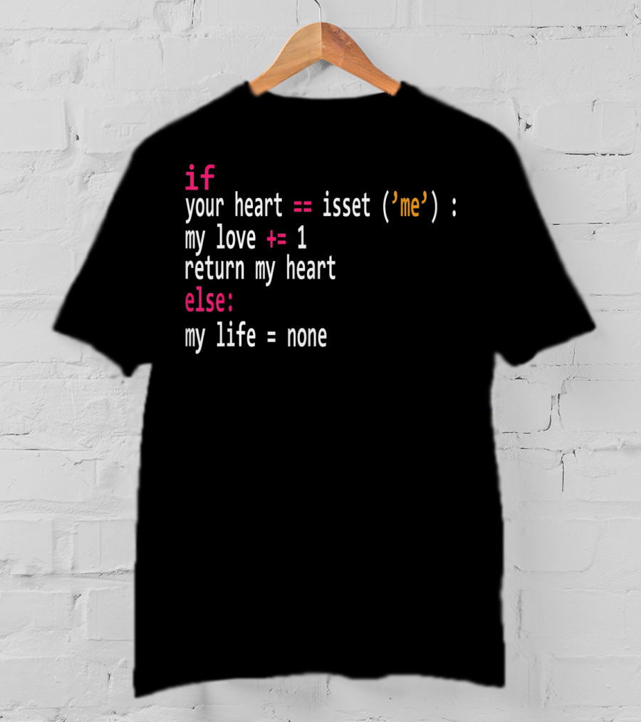 Funny Mens Womens Programmers Valentine's Day Code If Your Heart Isset My Love Return My Heart T-Shirt