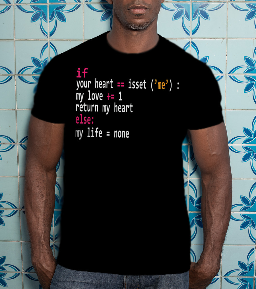Funny Mens Womens Programmers Valentine's Day Code If Your Heart Isset My Love Return My Heart T-Shirt
