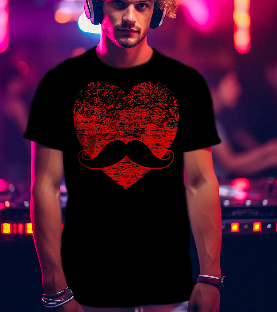 Valentines Day Funny Mustache Heart T-Shirt