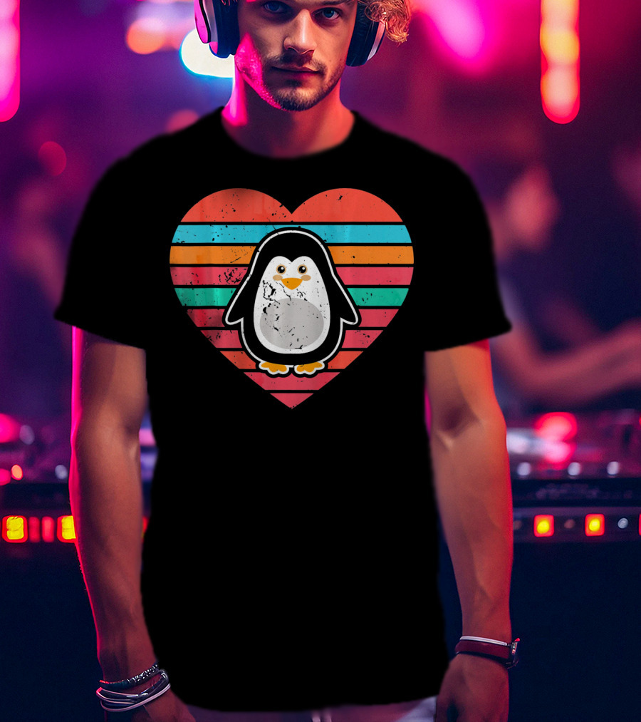 Funny Penguin Valentines Day Heart Stripes T-Shirt