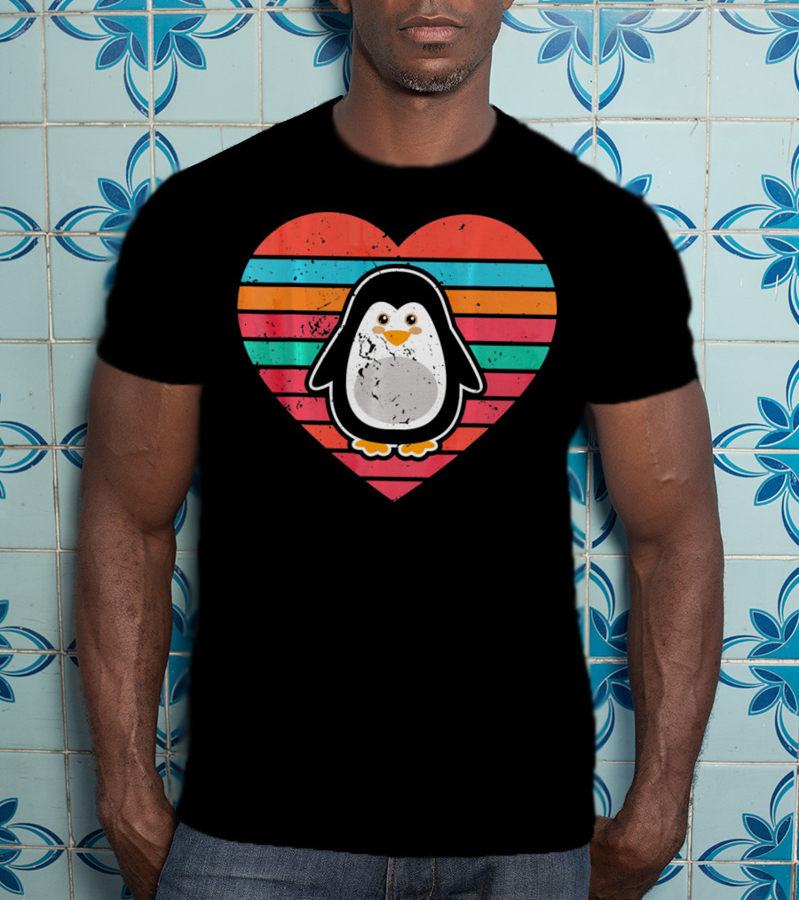 Funny Penguin Valentines Day Heart Stripes T-Shirt