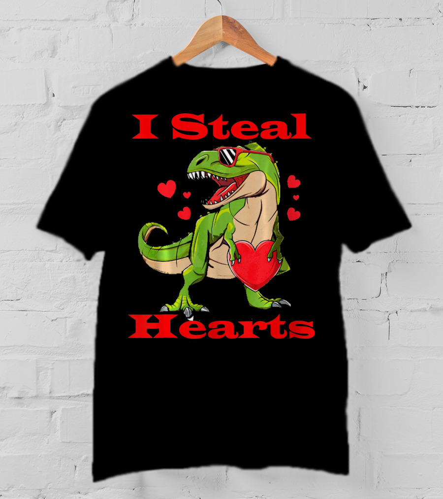 Funny Valentine Dinosaur Rex I Steal Hearts T-Shirt
