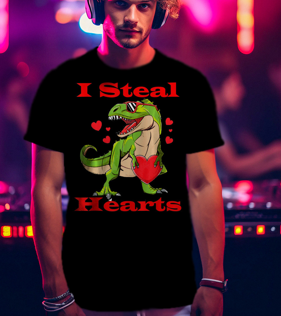 Funny Valentine Dinosaur Rex I Steal Hearts T-Shirt