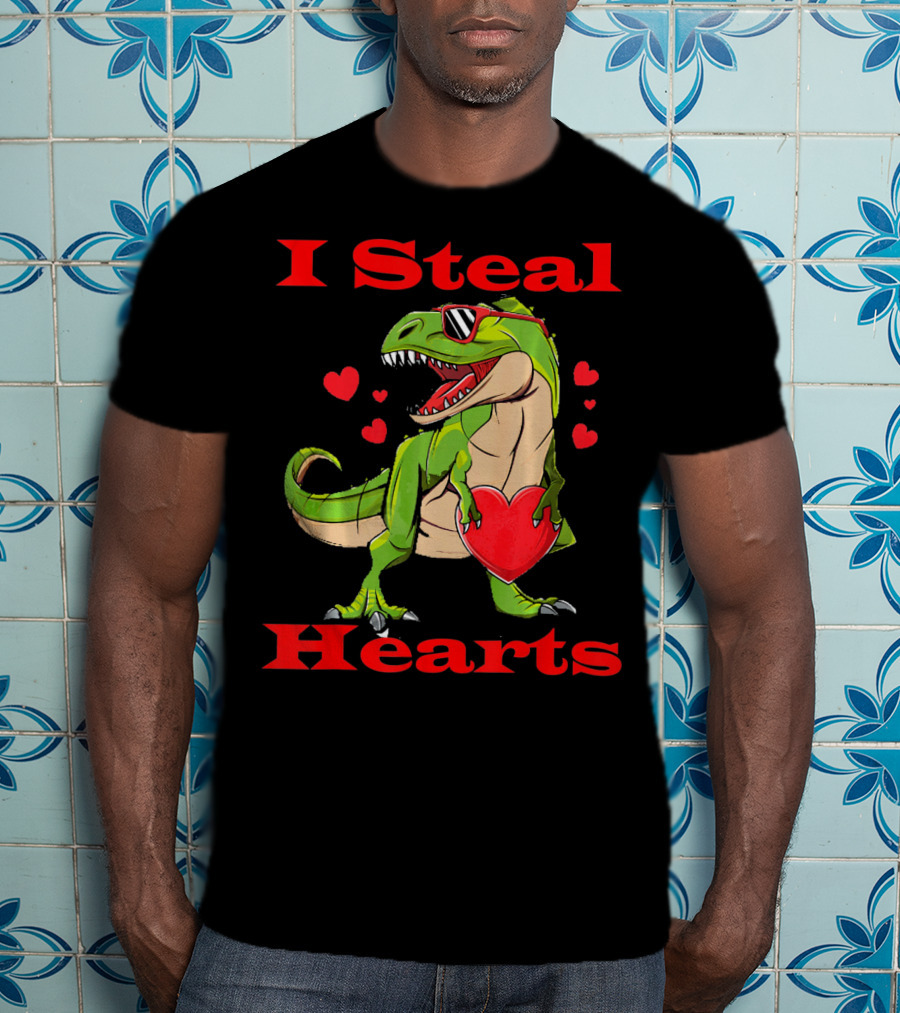 Funny Valentine Dinosaur Rex I Steal Hearts T-Shirt
