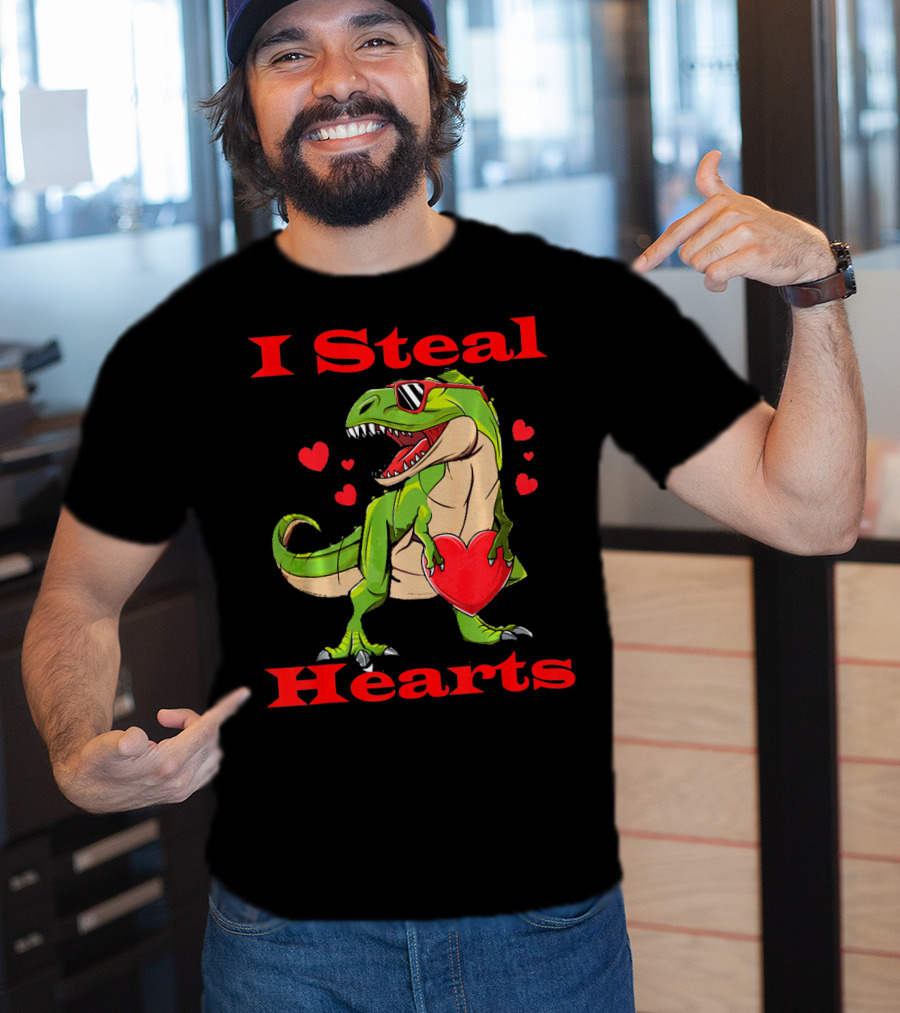 Funny Valentine Dinosaur Rex I Steal Hearts T-Shirt