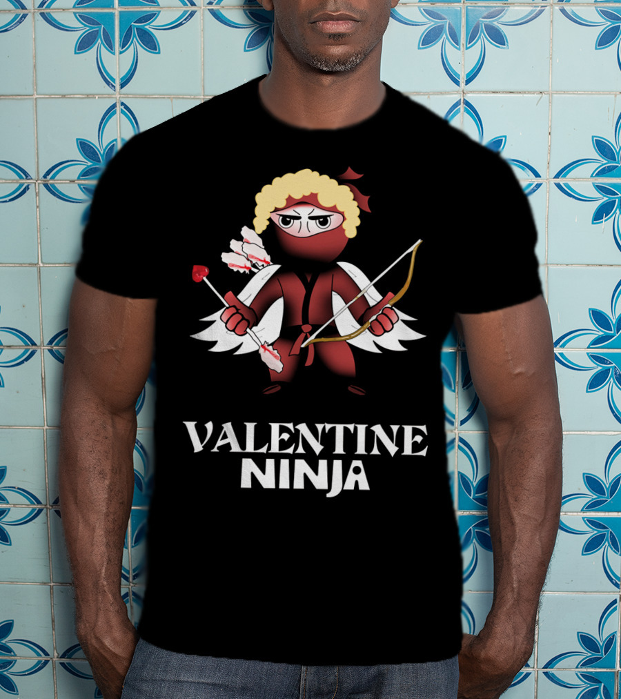 Valentine Ninja Heart Arrow Bow Funny T-Shirt