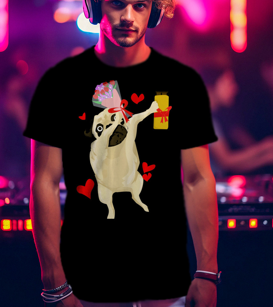 Funny Valentine's Day Dog Bouquet Jar Hearts T-Shirt