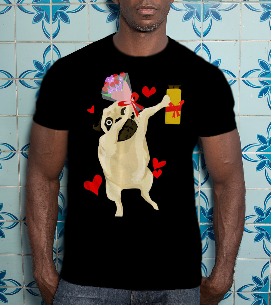 Funny Valentine's Day Dog Bouquet Jar Hearts T-Shirt
